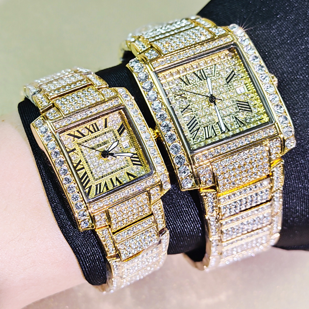 Hip hop Starry Sky Diamond Square Quartz Alloy Calendar Butterfly Buckle unisex Quartz Watch 2026