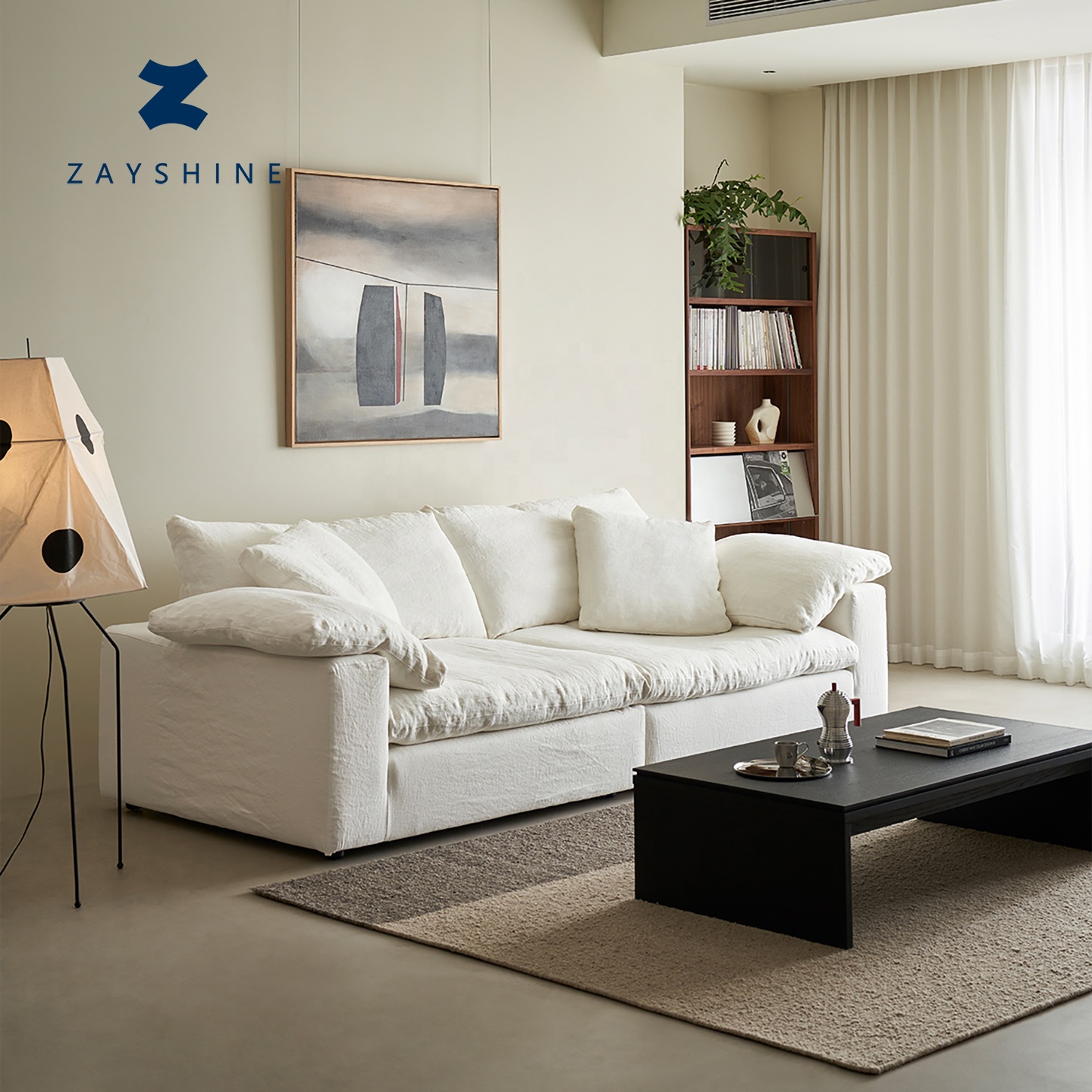 Zayshin Nordic Modern Luxury White Linen Fabric 2+3 Seater Type I Living Room Sofa Set Detachable Washable Modular Apartment Villa Cloud Sofa