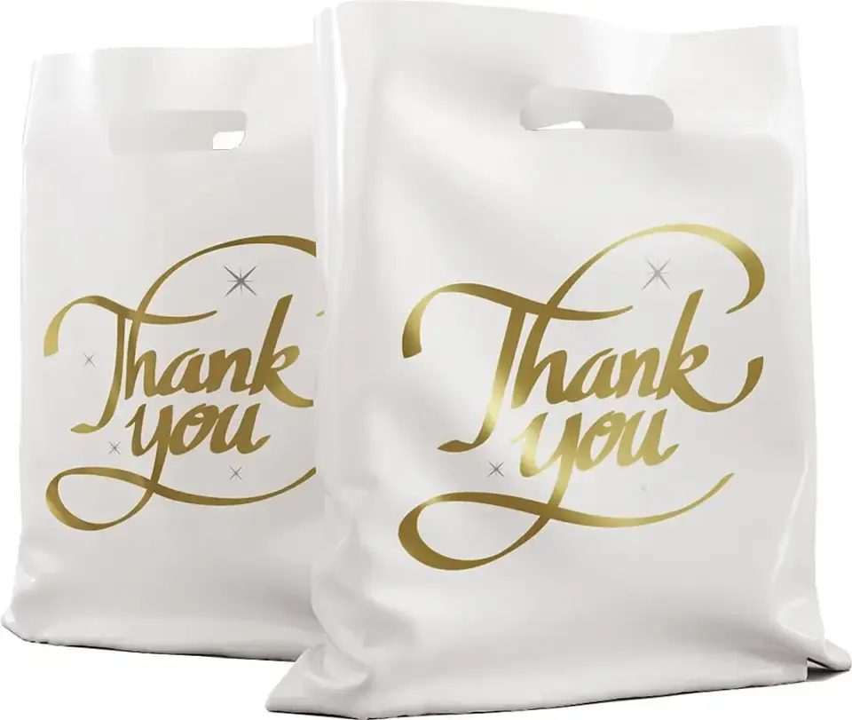 2025 Customized Logo Plastic Bag Clothing Thank You Die Cutting Handle Carry Shopping Packaging Bag Boutique Retail Shopping