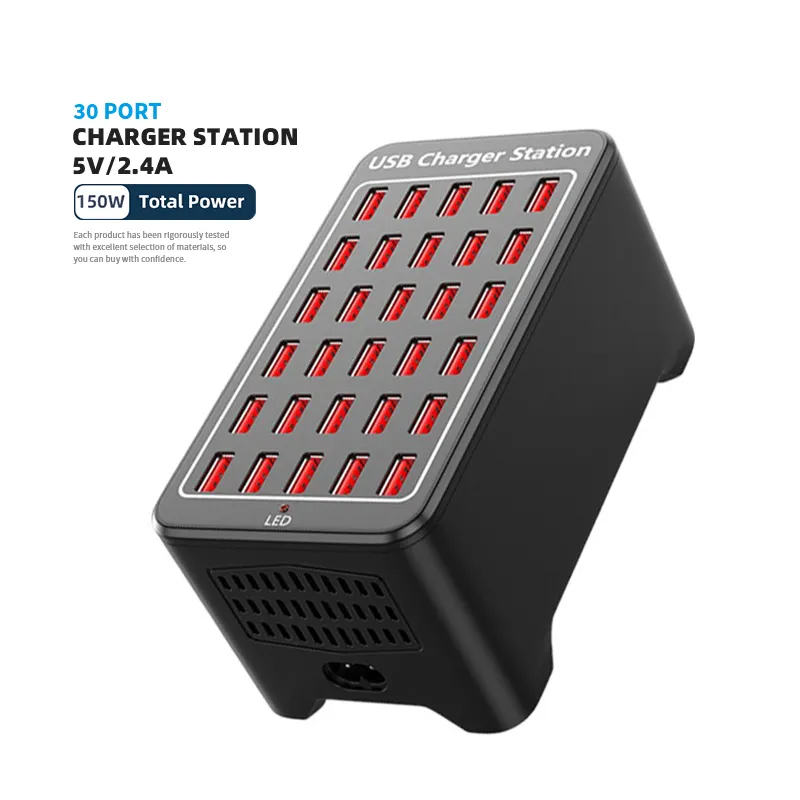 Factory price: Intelligent charging station with high power of 150W, 5.1V, 2.4A USB fast charger hub, SCP protection for ports 10-30